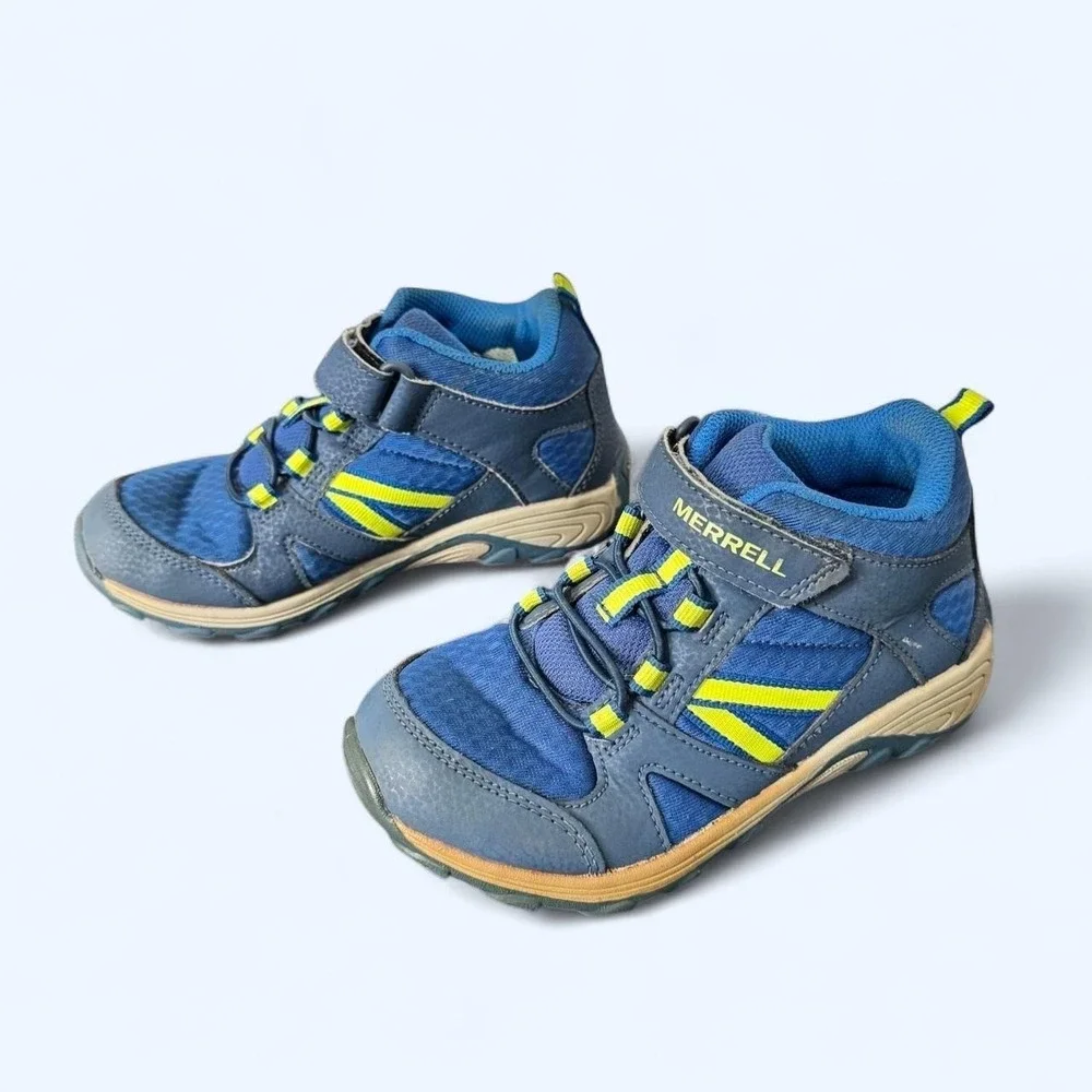 Merrell Outback Mid Hiking Boots Kids 13 Navy Lime Shoes Outdoor Active Gorpcore